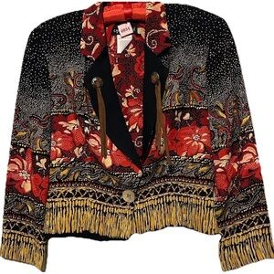 Vintage 90s Carole Little Jacket 2 Cropped Concho Tassels Colorful Wearable Art